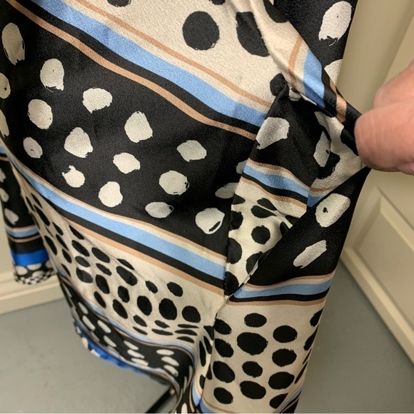 UCHUU italian lagen look neutral flowy dots button down satiny tunic blouse M/L - Picture 4 of 12